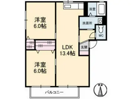 プランタン A棟(2LDK/1階)の間取り写真