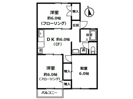 グリーンハイツ綾部(3DK/2階)の間取り写真