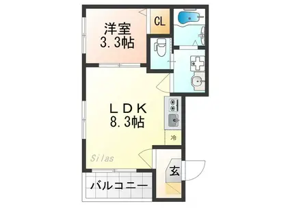 ハーモニーテラス花園寺ノ内町(1LDK/1階)の間取り写真