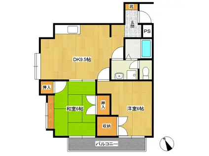 下田ハイツ馬場町(2DK/2階)の間取り写真