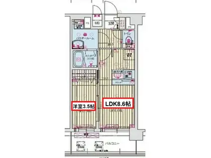 プレサンス京橋GREEN YARDアルミラ(1LDK/7階)の間取り写真