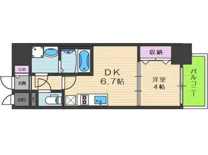 ファーストフィオーレ福島野田II(1DK/9階)の間取り写真