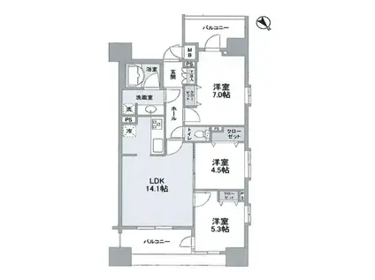 パークフラッツ横浜公園(3LDK/11階)の間取り写真