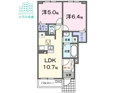 マーベラス サライB(2LDK/1階)の間取り写真