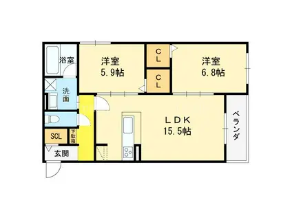 栄蔵弐号館(2LDK/1階)の間取り写真