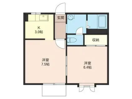 アルカディア(2K/1階)の間取り写真