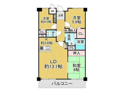宝塚ガーデンハウス(3LDK/1階)の間取り写真