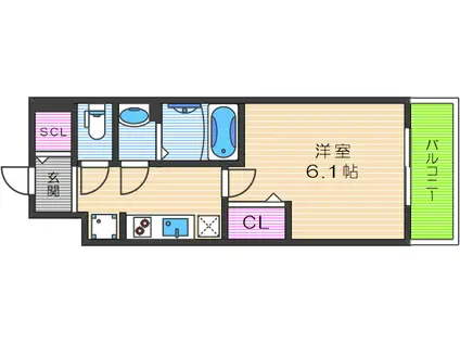 プレサンスTHETENNOJI逢坂トゥルー(1K/4階)の間取り写真