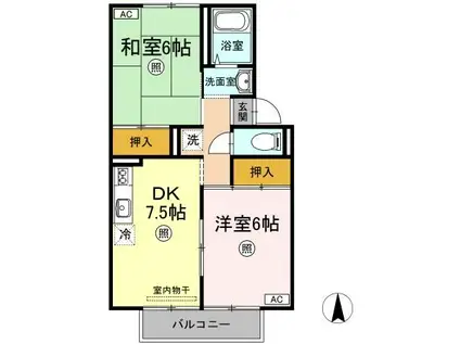 ハートハウスII棟(2DK/2階)の間取り写真