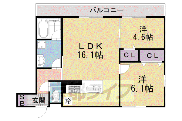 クレリア A棟B棟(2LDK/2階)の間取り写真