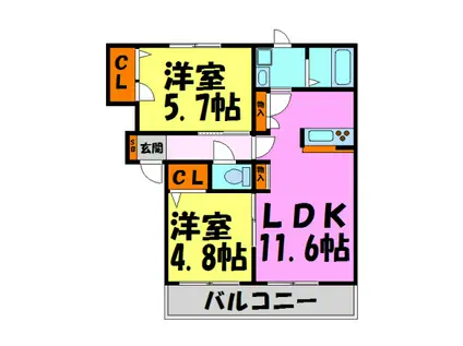 メゾンプルミエール(2LDK/1階)の間取り写真
