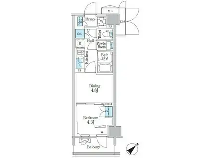 パークアクシス品川南大井パークフロント(1DK/6階)の間取り写真
