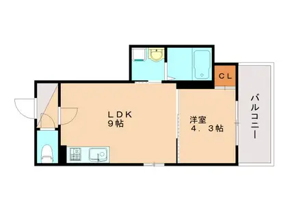 LIX 神戸湊川(1LDK/2階)の間取り写真