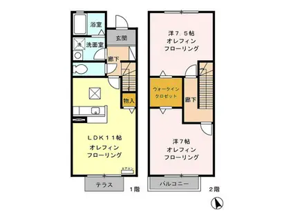 WILL VILLAGE A/B/C/D(2LDK/1階)の間取り写真