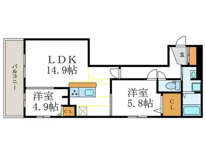 リベルテ四条梅津(2LDK/1階)の間取り写真