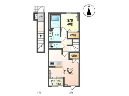 山形市南原町1丁目アパート(1LDK/2階)の間取り写真