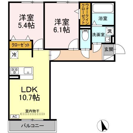 D-ROOM蘇原村雨町B棟(2LDK/3階)の間取り写真