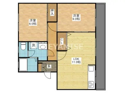 大園森ハイツ(2LDK/4階)の間取り写真
