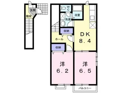スカイヒルズB(2DK/2階)の間取り写真