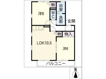 ソレイユII(2LDK/2階)の間取り写真