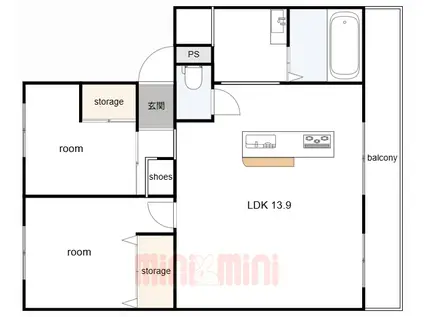 仁川リバーサイドハイツB棟(2LDK/3階)の間取り写真