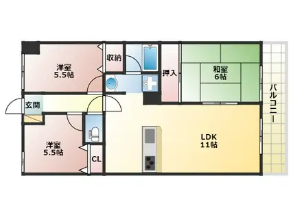 エアリーコート上高丸(3LDK/1階)の間取り写真