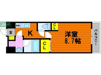 柳町CORAL(1K/8階)の間取り写真