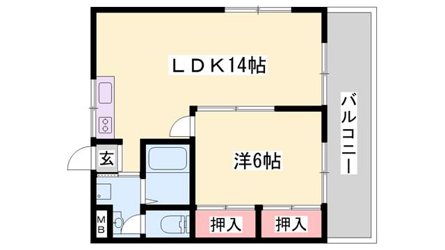 ロイヤルメゾン白浜B棟(1LDK/2階)の間取り写真