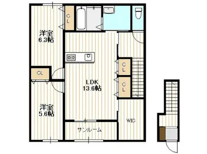 友田アパート(2LDK/2階)の間取り写真
