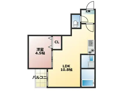 JACK WAKAKUSADORII(1LDK/1階)の間取り写真