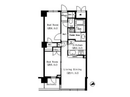 エスティメゾン四谷坂町(2LDK/5階)の間取り写真
