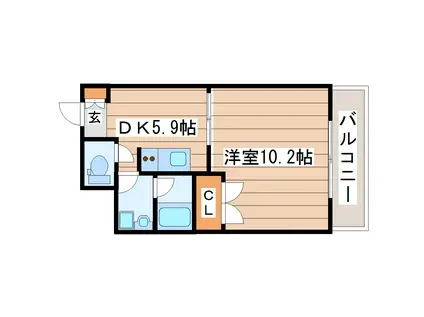 ウエストパーク支倉(1DK/5階)の間取り写真