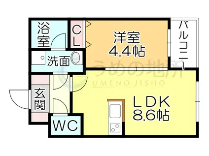 GLANZ 六ツ門(1LDK/4階)の間取り写真