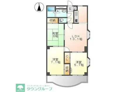 ブルーライン センター南駅 徒歩5分 7階建 築29年(3LDK/5階)の間取り写真