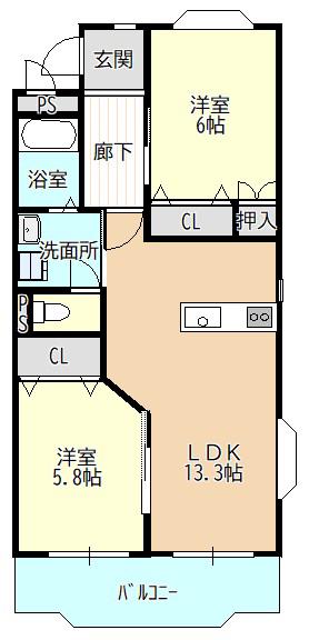 エスパッソ白沢(2LDK/2階)の間取り写真