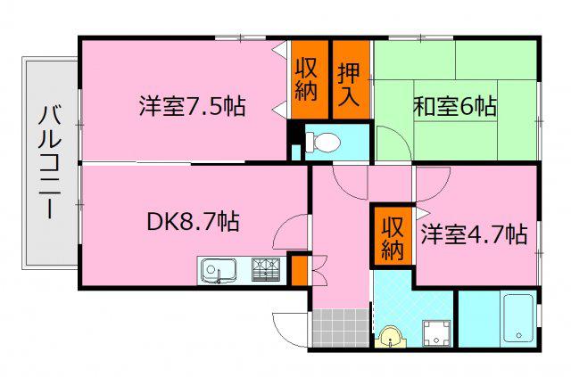 ハイム城山(3DK/2階)の間取り写真