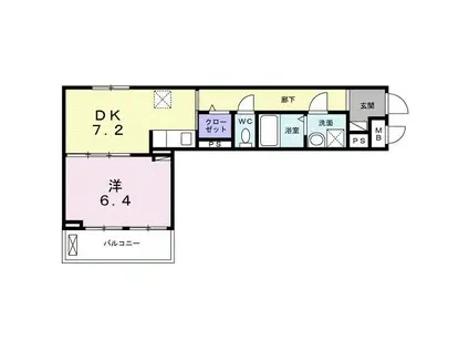 ラ・トゥール湘南台(1DK/2階)の間取り写真