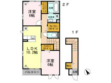 プリムヴェール(2LDK/2階)の間取り写真