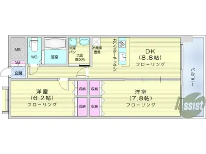 ナッツコート(2DK/4階)の間取り写真