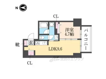 グランガーデン足代新町(1LDK/7階)の間取り写真