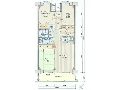 ピュアライフ東脇(3LDK/9階)の間取り写真