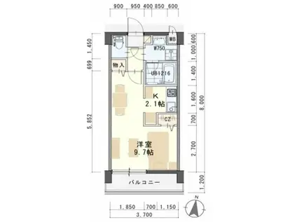 しゃとれ西中田(1K/2階)の間取り写真