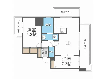 KDXレジデンス菊水四条(2LDK/13階)の間取り写真