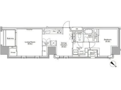 ザ・パークハビオソーホー横浜関内(1LDK/14階)の間取り写真