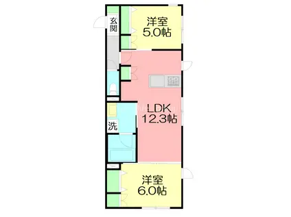 国分南3丁目メゾン(2LDK/1階)の間取り写真
