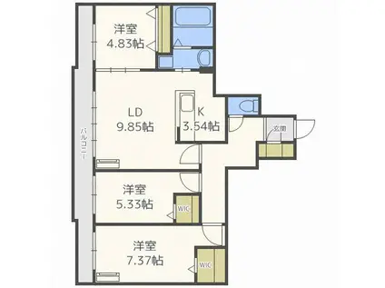 HGS ノース23 エイチジーエス ノース23(3LDK/3階)の間取り写真