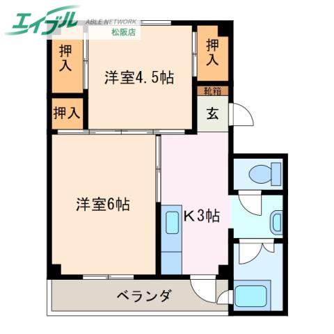 ビレッジハウス南郊1号棟(2K/3階)の間取り写真