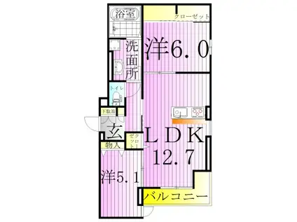 ノーブル ヴィラ(2LDK/1階)の間取り写真