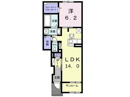 弘南鉄道大鰐線 聖愛中高前駅 徒歩34分 2階建 築4年(1LDK/1階)の間取り写真