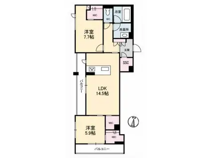 クロノス(2LDK/2階)の間取り写真